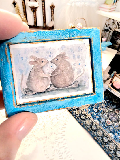 Miniature Mice No.9:4 Dollhouse Wall Decor Diorama Shadow Box