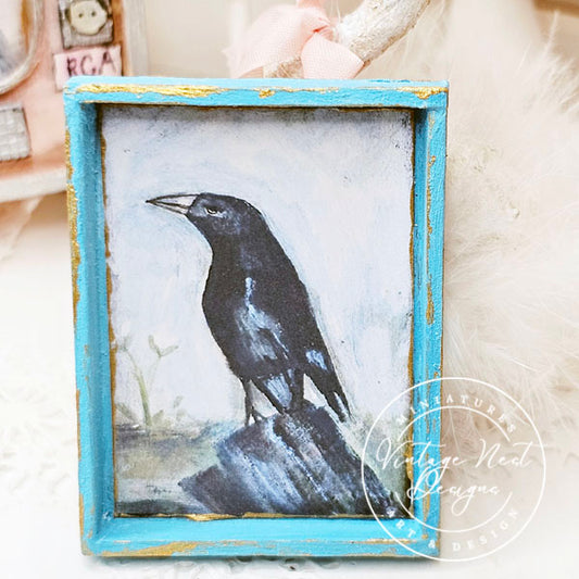 Old Crow No.1:4 Dollhouse Miniature Handmade Wooden Framed Art