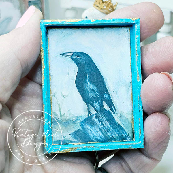 Old Crow No.1:4 Dollhouse Miniature Handmade Wooden Framed Art