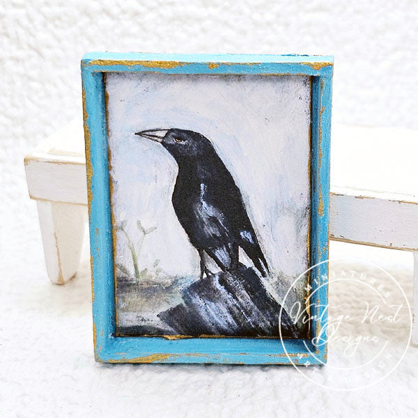 Old Crow No.1:4 Dollhouse Miniature Handmade Wooden Framed Art