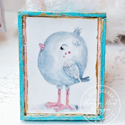 Miniature Pink Tweet No.1:4 Handmade for Dollhouse Wooden Framed Art
