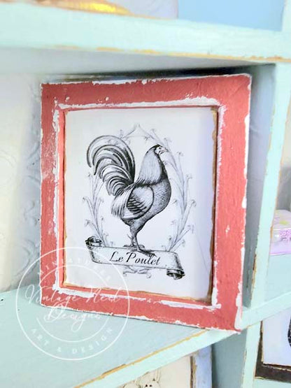 Miniature Rooster No.1:4 Red Wood Frame for Dollhouse Wall Decor