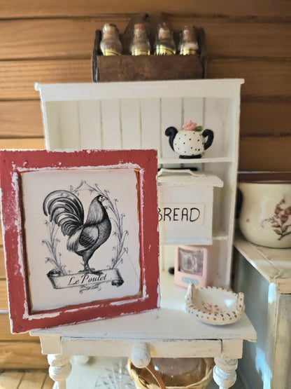 Miniature Rooster No.1:4 Red Wood Frame for Dollhouse Wall Decor