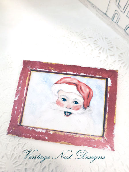 Miniature Santa No.1:4 Handmade for Dollhouse Wooden Framed Art