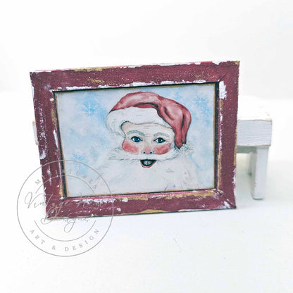 Miniature Santa No.1:4 Handmade for Dollhouse Wooden Framed Art