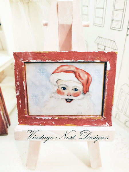 Miniature Santa No.1:4 Handmade for Dollhouse Wooden Framed Art