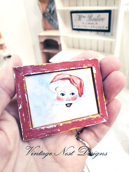Miniature Santa No.1:4 Handmade for Dollhouse Wooden Framed Art