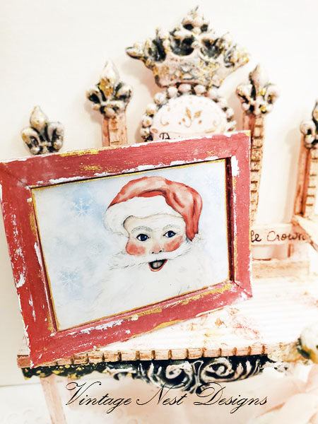 Miniature Santa No.1:4 Handmade for Dollhouse Wooden Framed Art