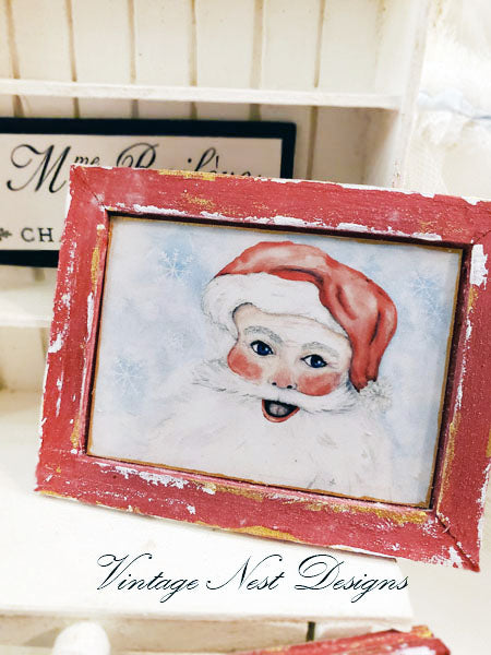 Miniature Santa No.1:4 Handmade for Dollhouse Wooden Framed Art