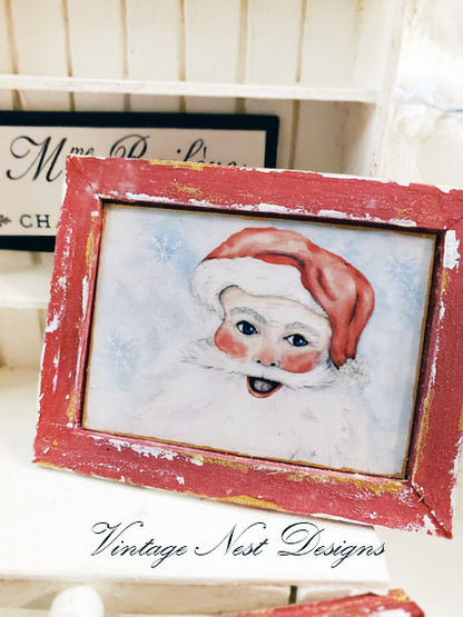 Miniature Santa No.1:4 Handmade for Dollhouse Wooden Framed Art