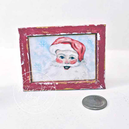 Miniature Santa No.1:4 Handmade for Dollhouse Wooden Framed Art