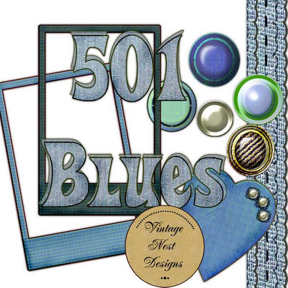 Digital Scrapbooking 501 Blues Kit Instant Download