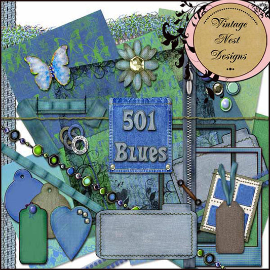 Digital Scrapbooking 501 Blues Kit Instant Download
