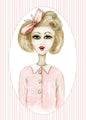 Digital Print 1950's Gal No.1 Pink Striped Watercolor Instant Download