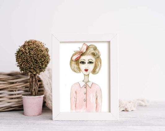 Digital Print 1950's Gal No.1 ACEO Watercolor Painting