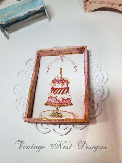 Dollhouse Miniature Cake No.8:5 Handmade Wooden Framed Art
