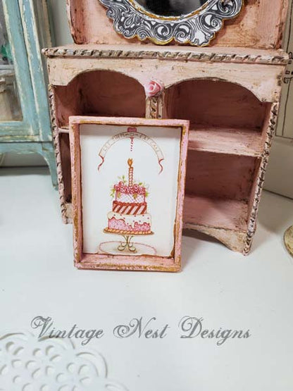 Dollhouse Miniature Cake No.8:5 Handmade Wooden Framed Art