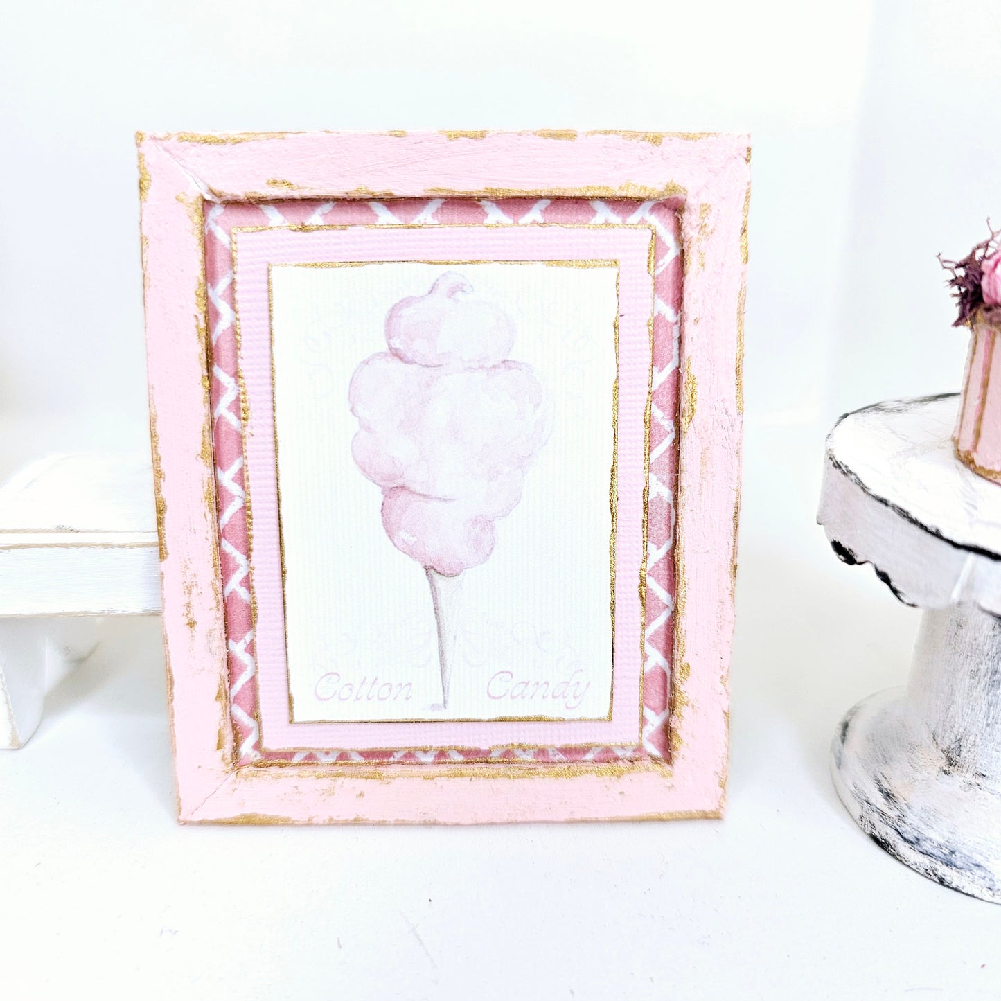 Dollhouse Miniature Cotton Candy No.2:5 Handmade Wooden Framed Art