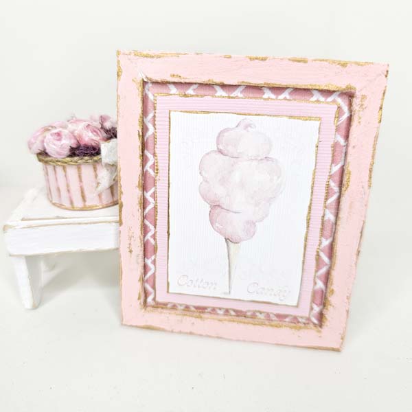 Dollhouse Miniature Cotton Candy No.2:5 Handmade Wooden Framed Art