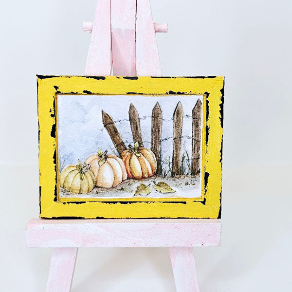 Miniature Pumpkin Patch No.5:1 Handmade for Dollhouse Wooden Framed Art