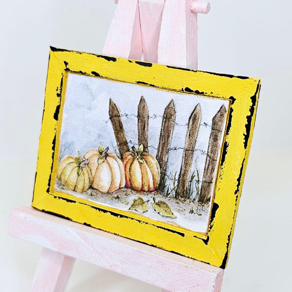 Miniature Pumpkin Patch No.5:1 Handmade for Dollhouse Wooden Framed Art