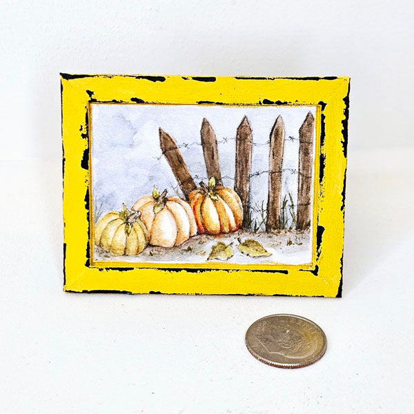 Miniature Pumpkin Patch No.5:1 Handmade for Dollhouse Wooden Framed Art