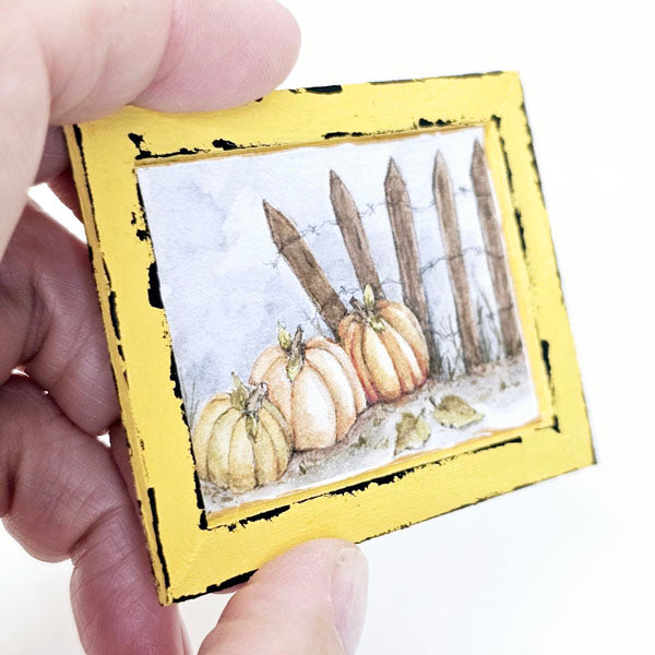 Miniature Pumpkin Patch No.5:1 Handmade for Dollhouse Wooden Framed Art