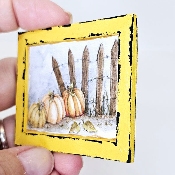 Miniature Pumpkin Patch No.5:1 Handmade for Dollhouse Wooden Framed Art