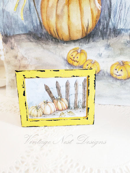 Miniature Pumpkin Patch No.5:1 Handmade for Dollhouse Wooden Framed Art