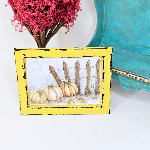 Miniature Pumpkin Patch No.5:1 Handmade for Dollhouse Wooden Framed Art