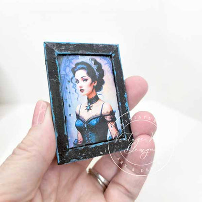 Miniature Victorian Woman No.5:1 Dollhouse Art Handmade for Dolls Wooden Framed