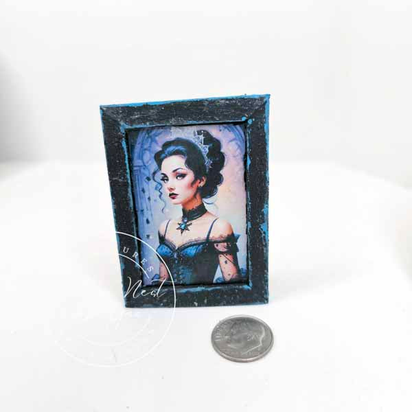 Miniature Victorian Woman No.5:1 Dollhouse Art Handmade for Dolls Wooden Framed