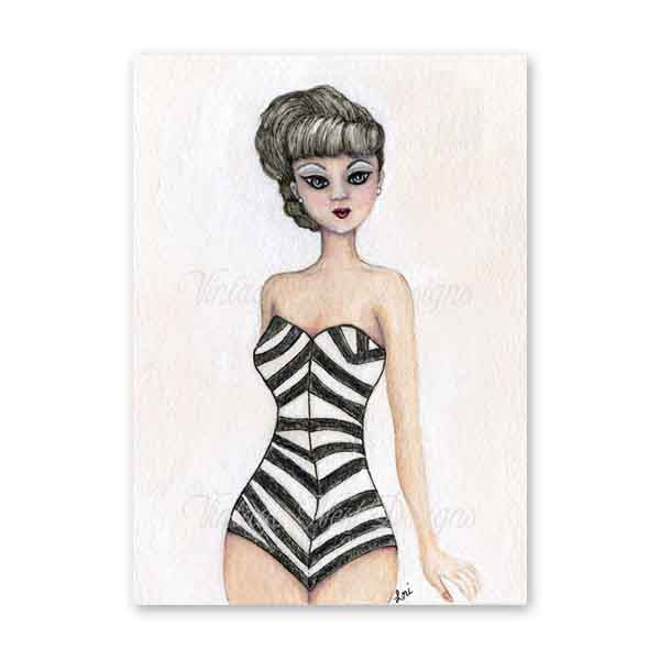 Digital Print Barbie No.7:5 Watercolor Painting Instant Download