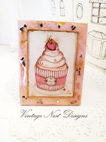Cupcake Nr. 6:3:3 Puppenhaus Miniatur handgemachte Holzrahmenkunst