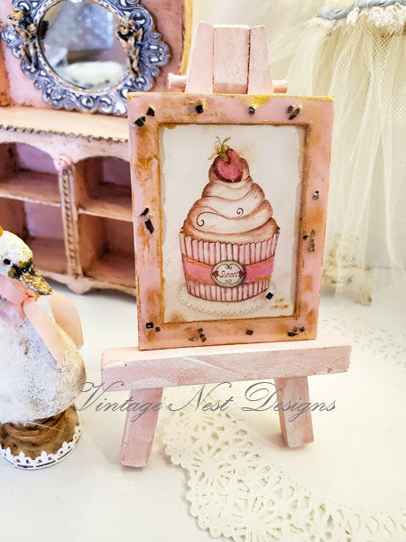 Cupcake Nr. 6:3:3 Puppenhaus Miniatur handgemachte Holzrahmenkunst
