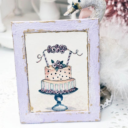 Miniature Cake No.5-6 Lavender Wood Frame Dollhouse Wall Decor 1:12 Scale