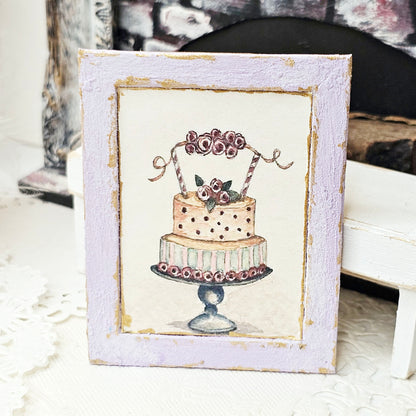 Miniature Cake No.5-6 Lavender Wood Frame Dollhouse Wall Decor 1:12 Scale