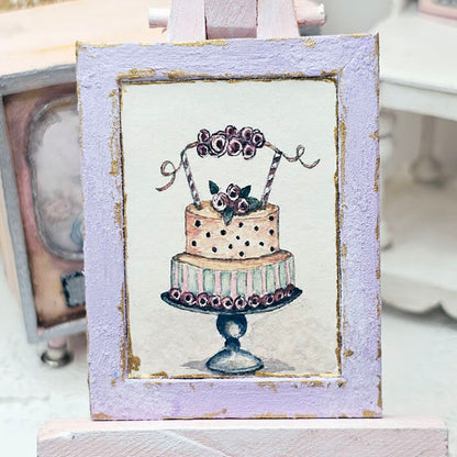 Miniature Cake No.5-6 Lavender Wood Frame Dollhouse Wall Decor 1:12 Scale