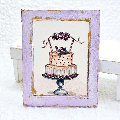 Miniature Cake No.5-6 Lavender Wood Frame Dollhouse Wall Decor 1:12 Scale