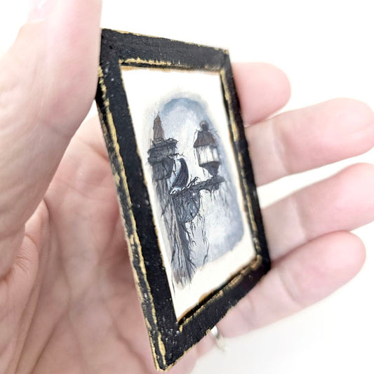 Crow Lantern No.1:6 Dollhouse Miniature Handmade Wooden Framed Art