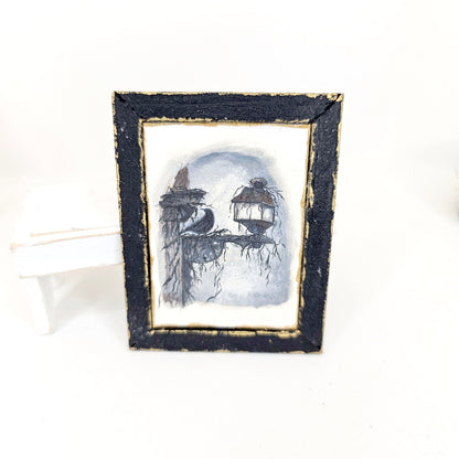 Crow Lantern No.1:6 Dollhouse Miniature Handmade Wooden Framed Art