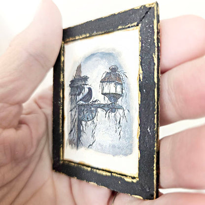 Crow Lantern No.1:6 Dollhouse Miniature Handmade Wooden Framed Art