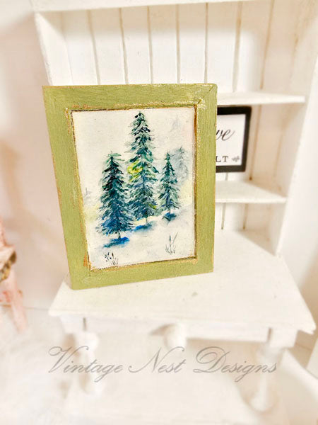 Miniature Winter Pines No.1:6 Dollhouse Handmade Wooden Framed Art
