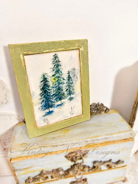 Miniature Winter Pines No.1:6 Dollhouse Handmade Wooden Framed Art