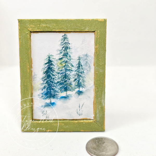 Miniature Winter Pines No.1:6 Dollhouse Handmade Wooden Framed Art