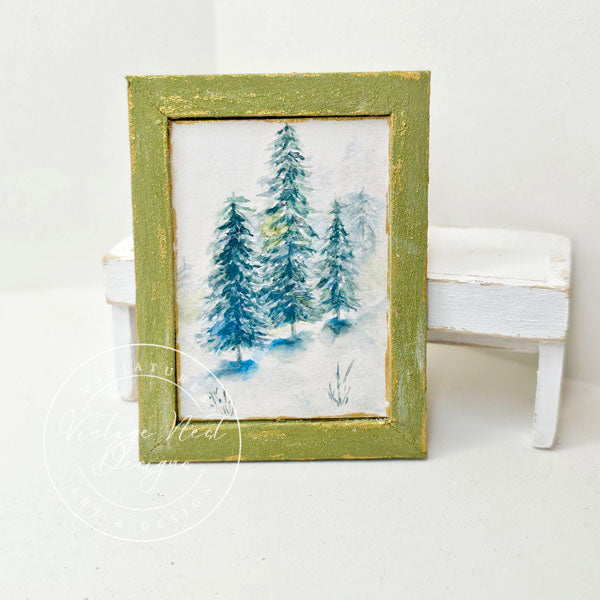 Miniature Winter Pines No.1:6 Dollhouse Handmade Wooden Framed Art
