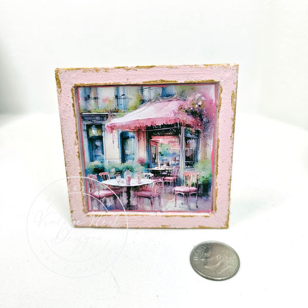 Miniature City Life 4:9 Pink Wood Frame Dollhouse Wall Decor Diorama Shadow Box