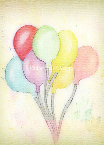 Ballons d'anniversaire n°2 Impression numérique ACEO Peinture aquarelle