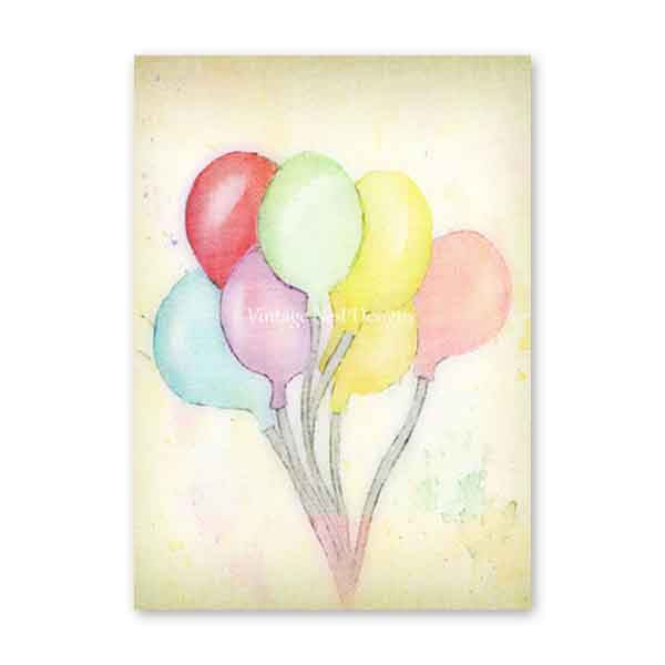 Ballons d'anniversaire n°2 Impression numérique ACEO Peinture aquarelle