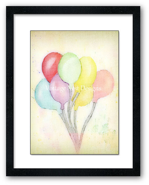 Ballons d'anniversaire n°2 Impression numérique ACEO Peinture aquarelle